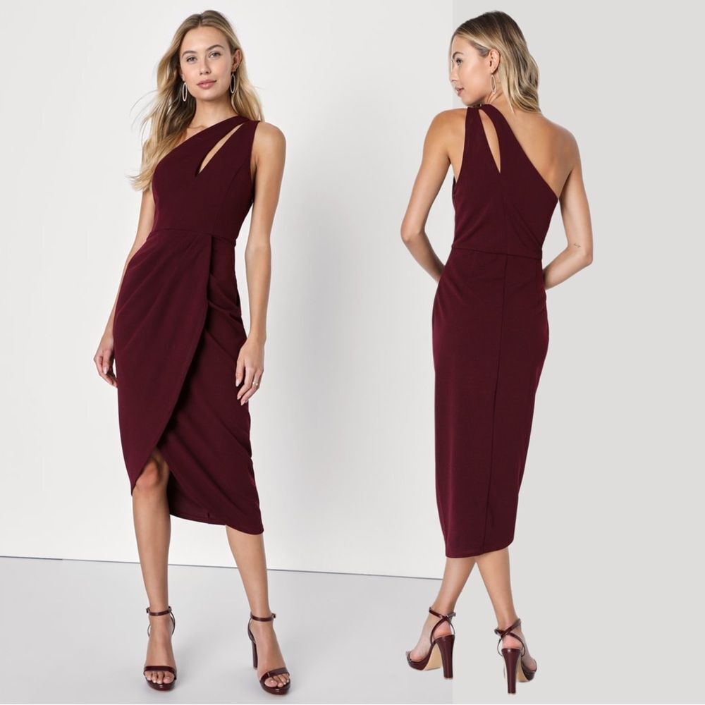 NWT Lulus So Flirty Burgundy One-Shoulder Cutout Asymmetrical Dress